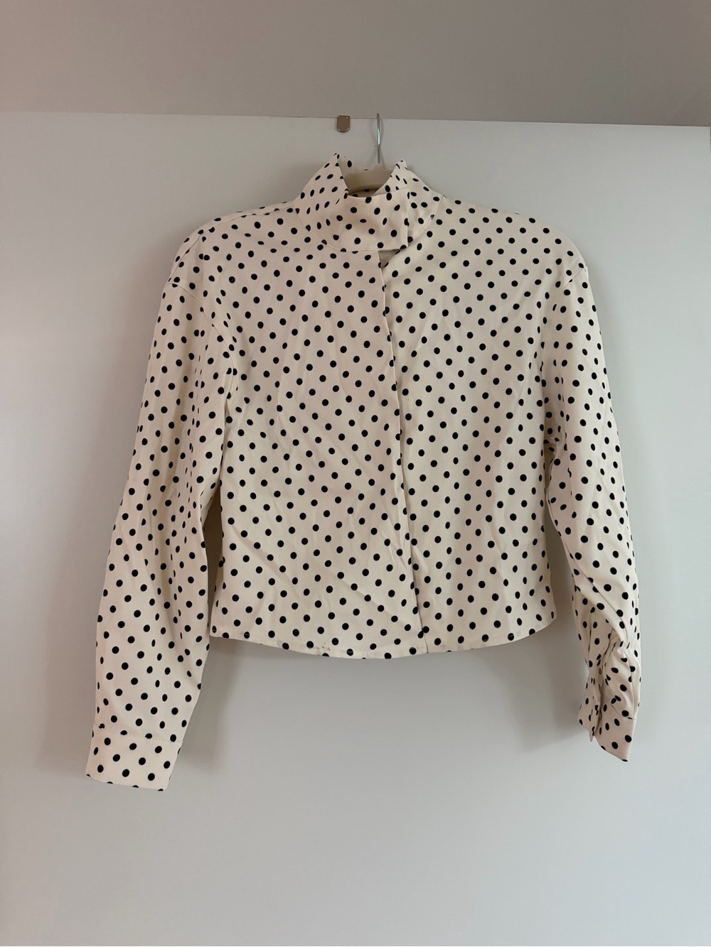 Polka Dot Mock Neck Women’s Top - Cream and Black